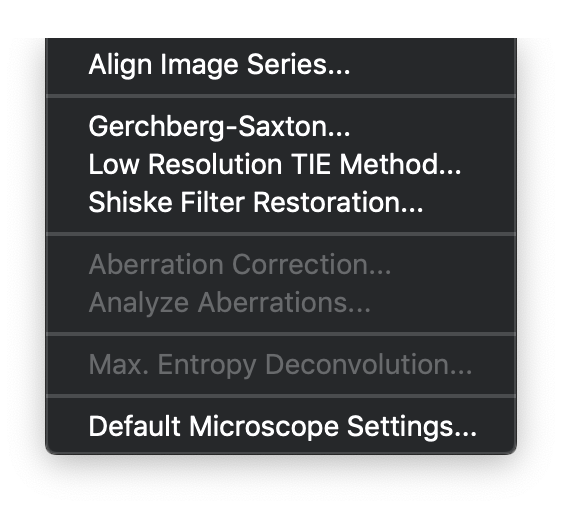 Exit Wave Reconstruction Menu